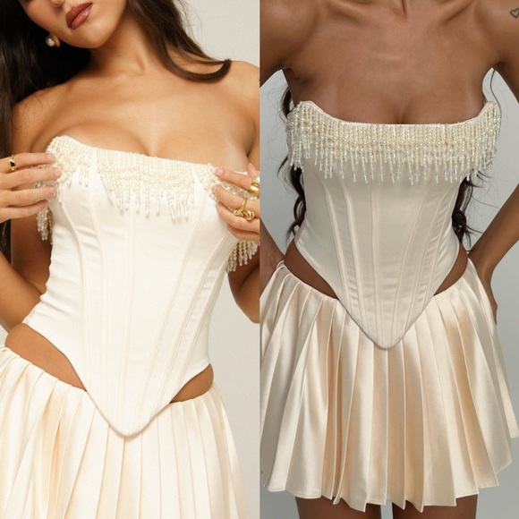 House of CB Tops - HOUSE OF CB 'Aubrie' Vintage Cream Embellished Satin Corset